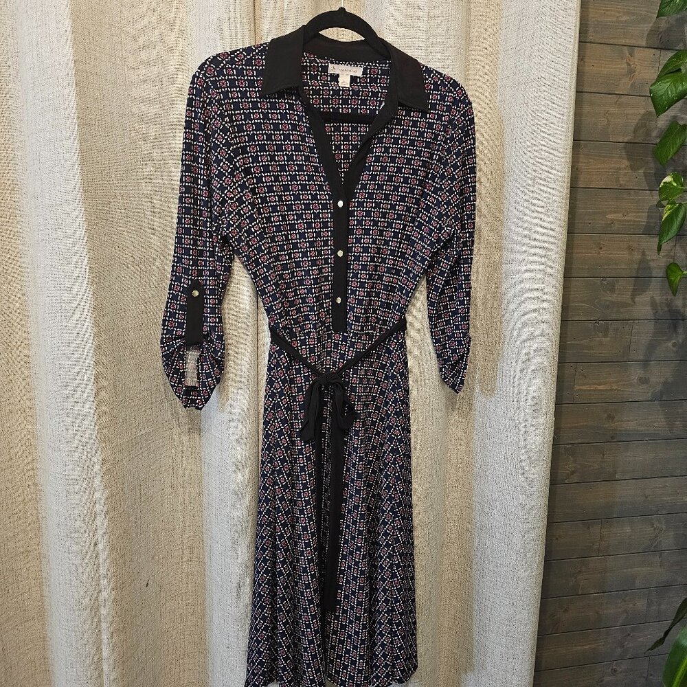 Multi-Colored Tie Front Midi Dress